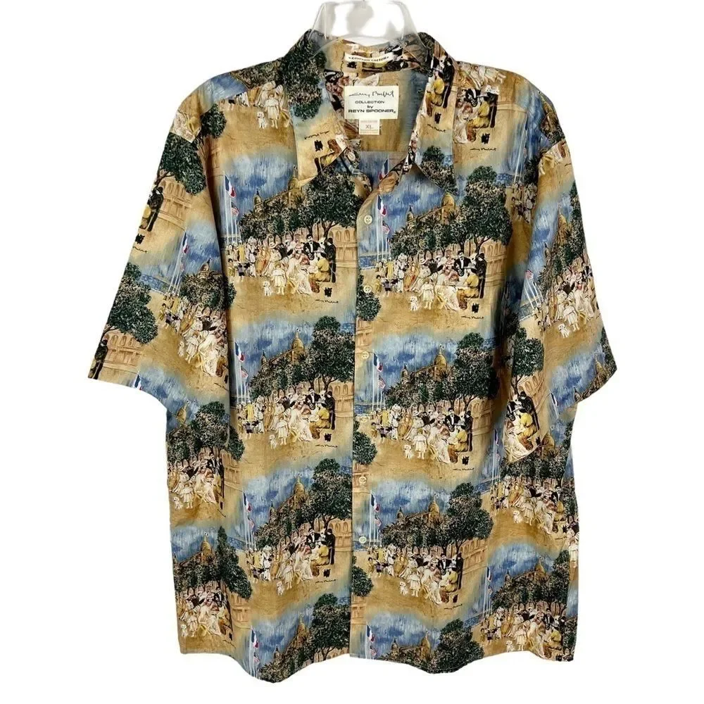 Reyn Spooner Guy Buffet Egyptian Cotton French Riviera Scene Short Sleeve Shirt - Picture 1 of 9